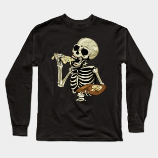Pizza Lover, Funny Skeleton, Eating Pizza Long Sleeve T-Shirt